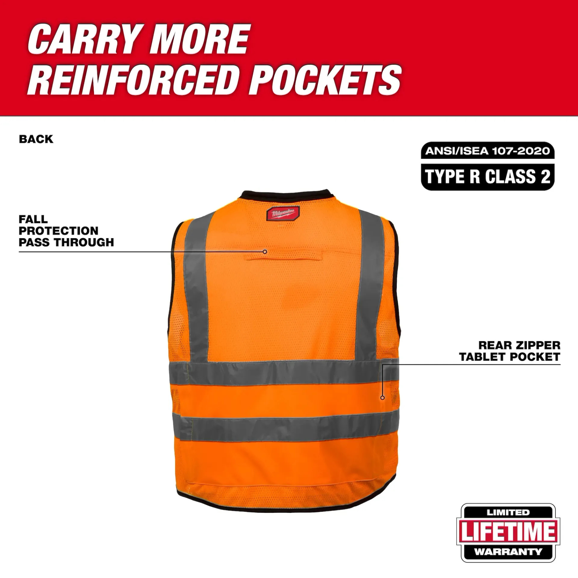Milwaukee Class 2 High Visibility Orange Performance Safety Vest from GME Supply